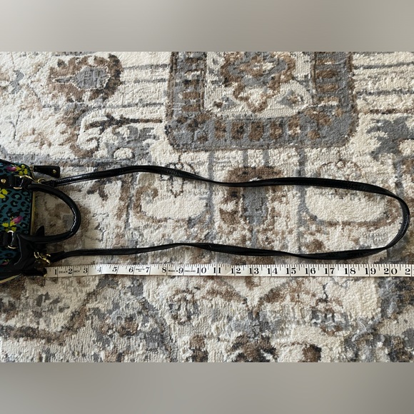 Betsey Johnson Mini Handle Bag Leopard Animal Print Floral Rose Pattern Teal - Picture 14 of 16